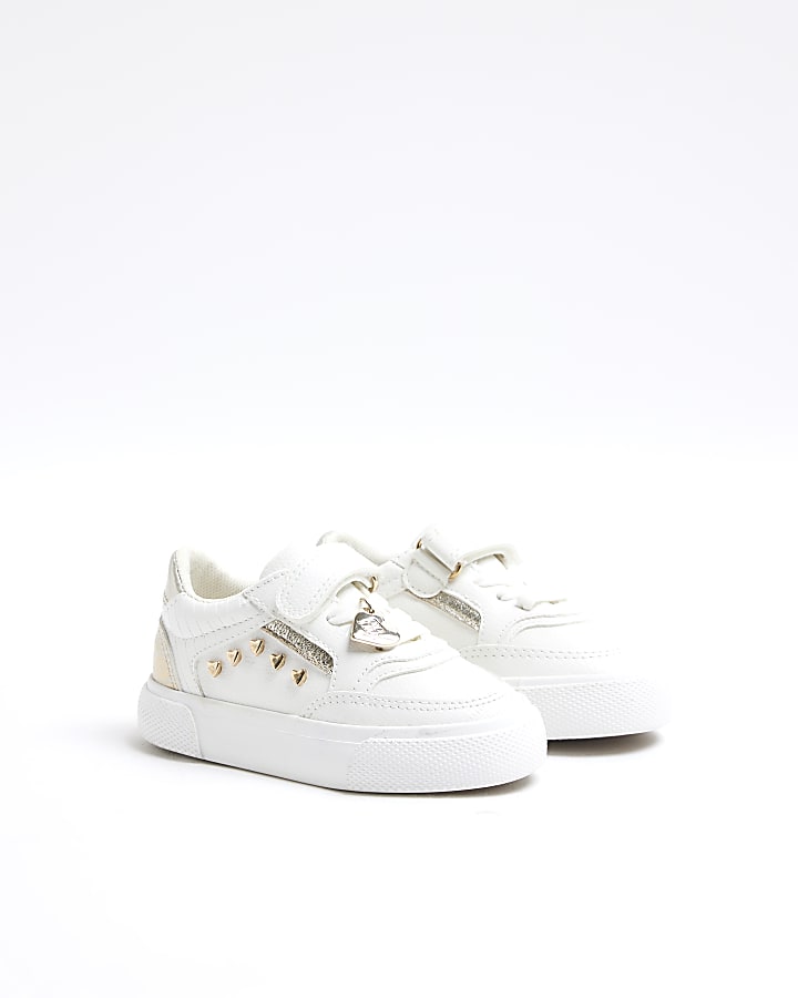 Mini Girls White Heart Stud Trainers