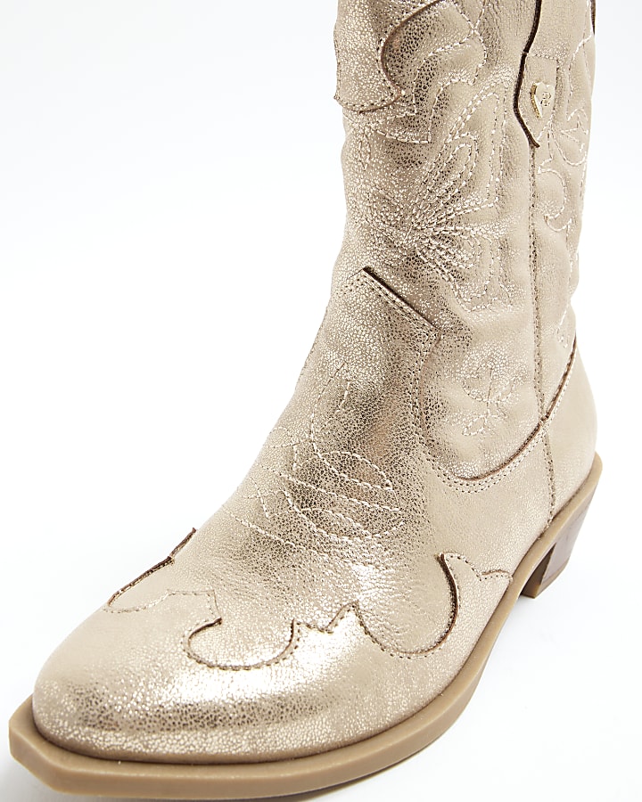 Girls Gold Metallic Western Boots