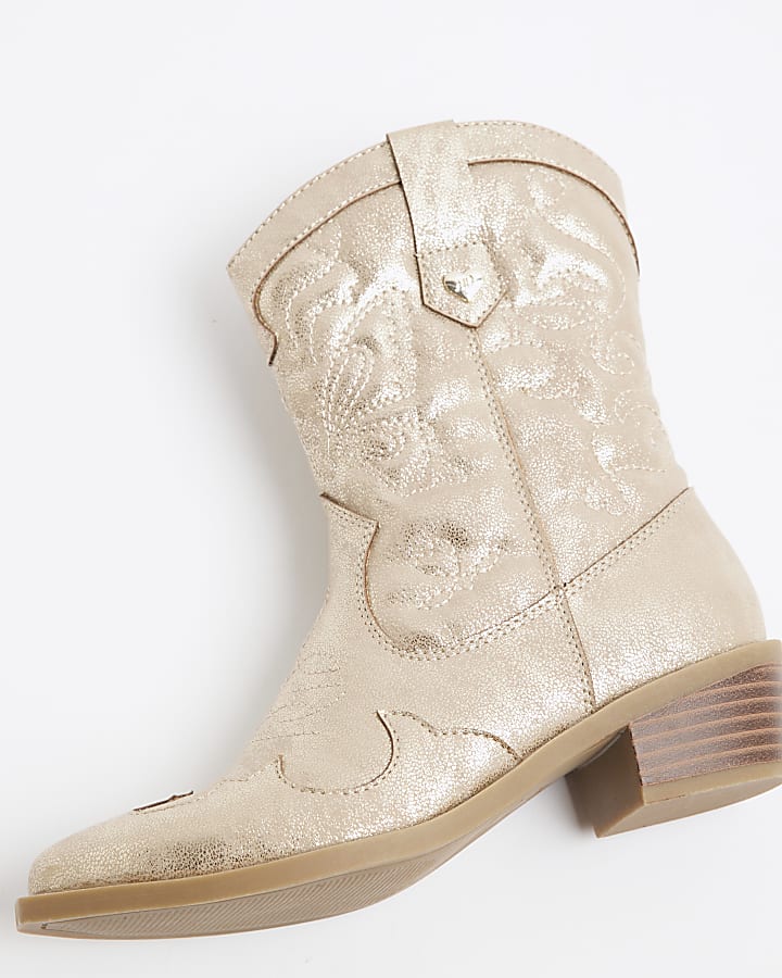 Girls Gold Metallic Western Boots