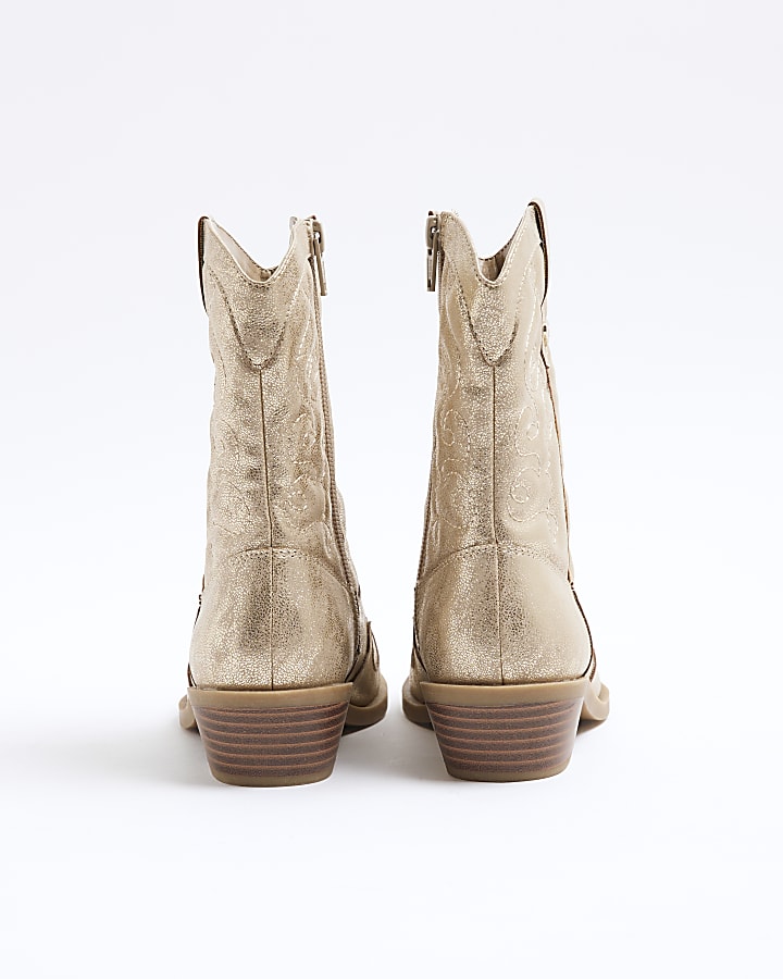 Girls Gold Metallic Western Boots