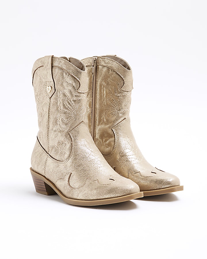 Girls Gold Metallic Western Boots