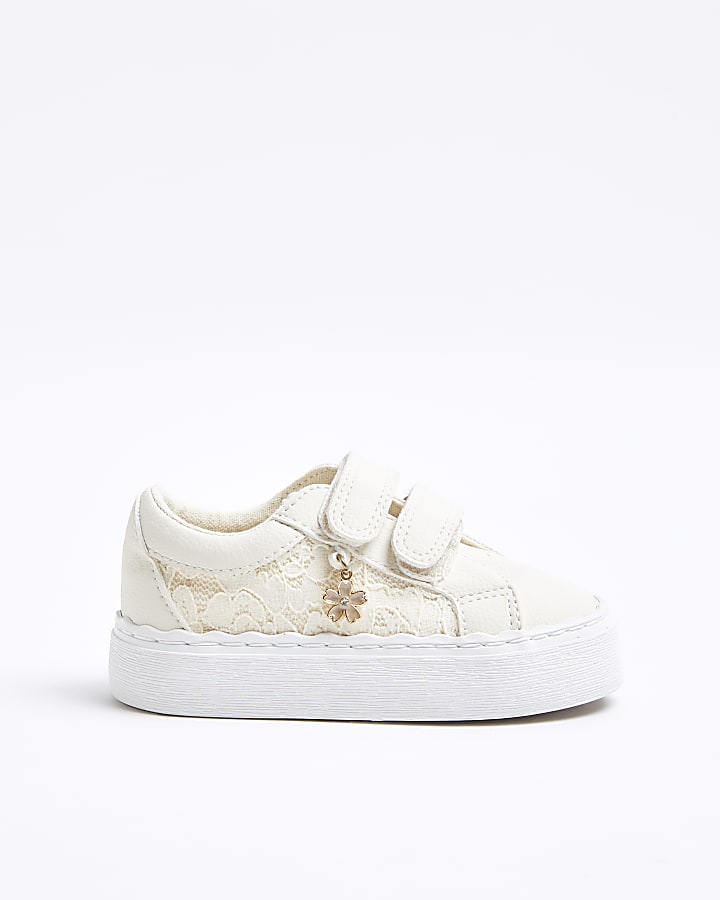 Mini Girls Cream Lace Velcro Trainers