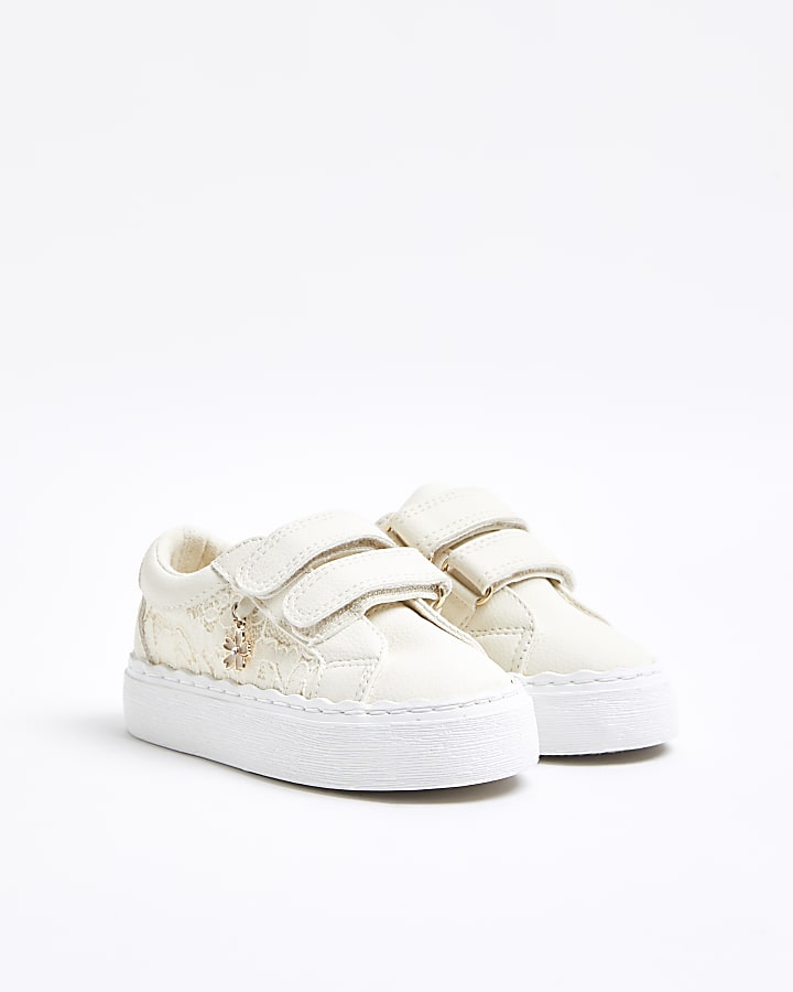 Mini Girls Cream Lace Velcro Trainers
