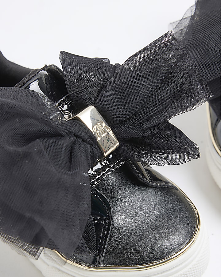 Mini Girls Black Bow Velcro Trainers