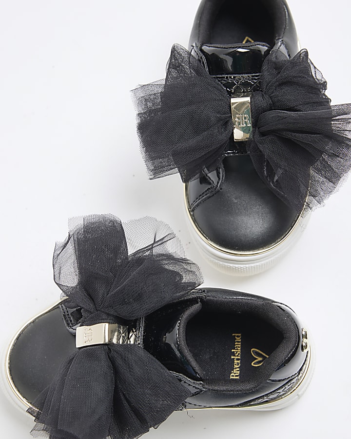 Mini Girls Black Bow Velcro Trainers