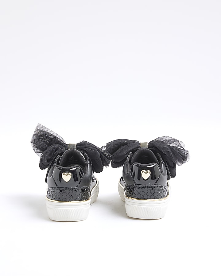 Mini Girls Black Bow Velcro Trainers