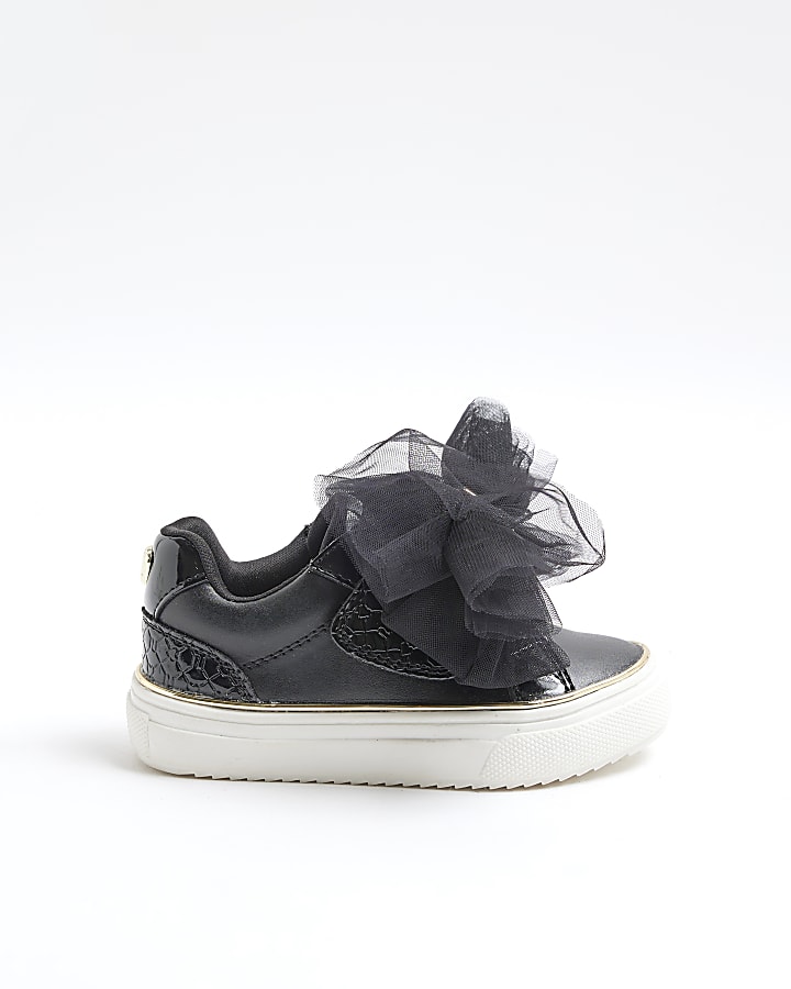 Mini Girls Black Bow Velcro Trainers