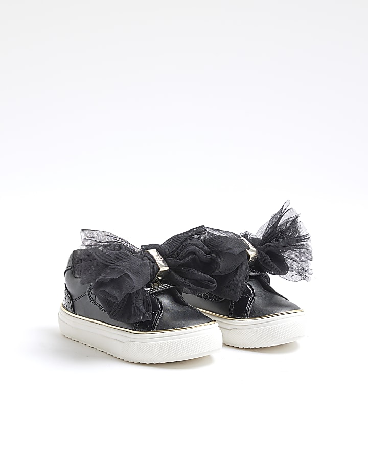 Mini Girls Black Bow Velcro Trainers