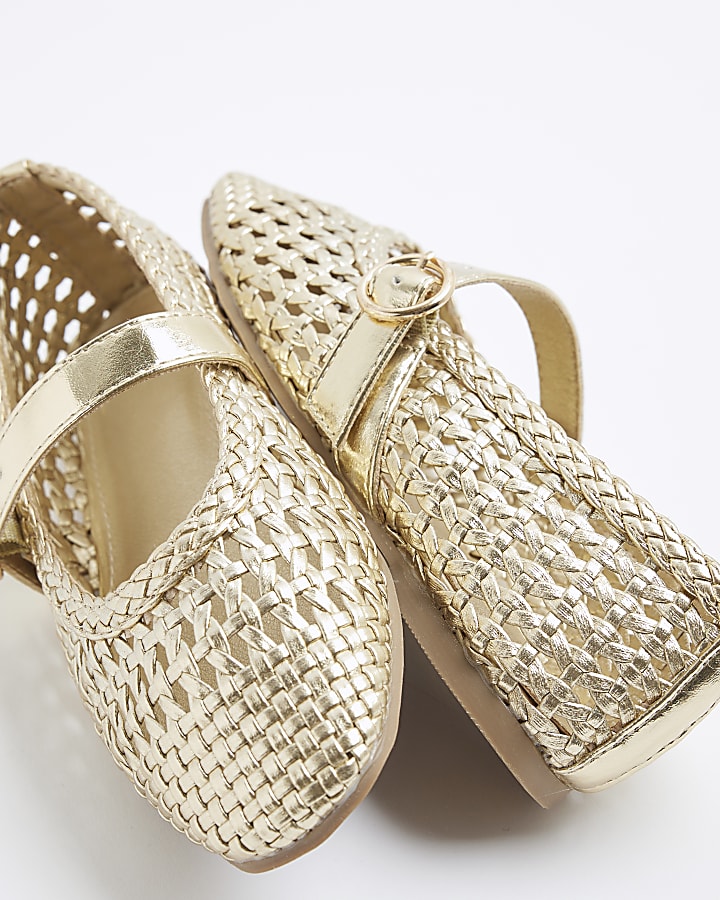 Girls Gold Woven Ballerina shoes