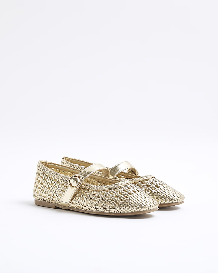 Girls Gold Woven Ballerina shoes