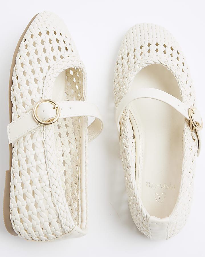 Girls Cream Woven Ballerina shoes