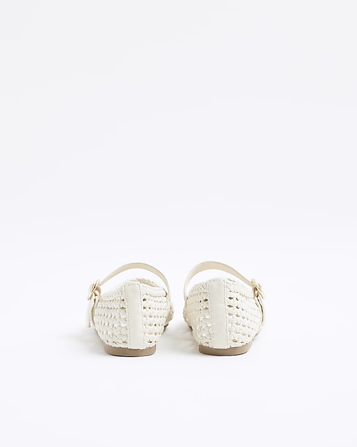 Girls Cream Woven Ballerina shoes