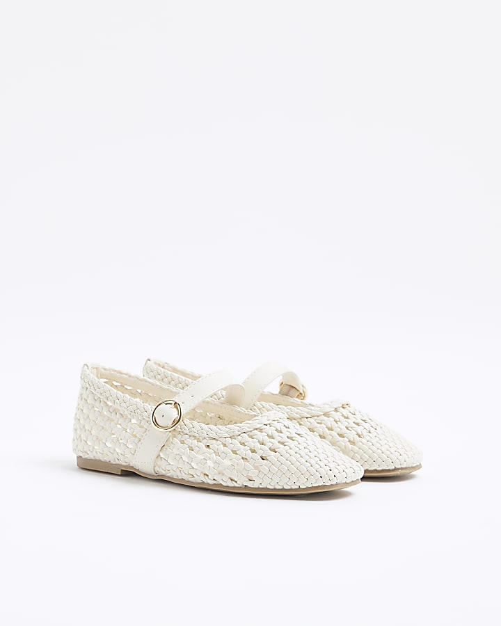 Girls Cream Woven Ballerina shoes