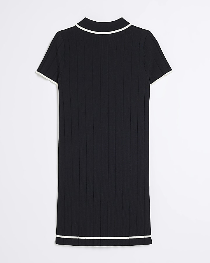 Girls Black Tipped Polo Dress