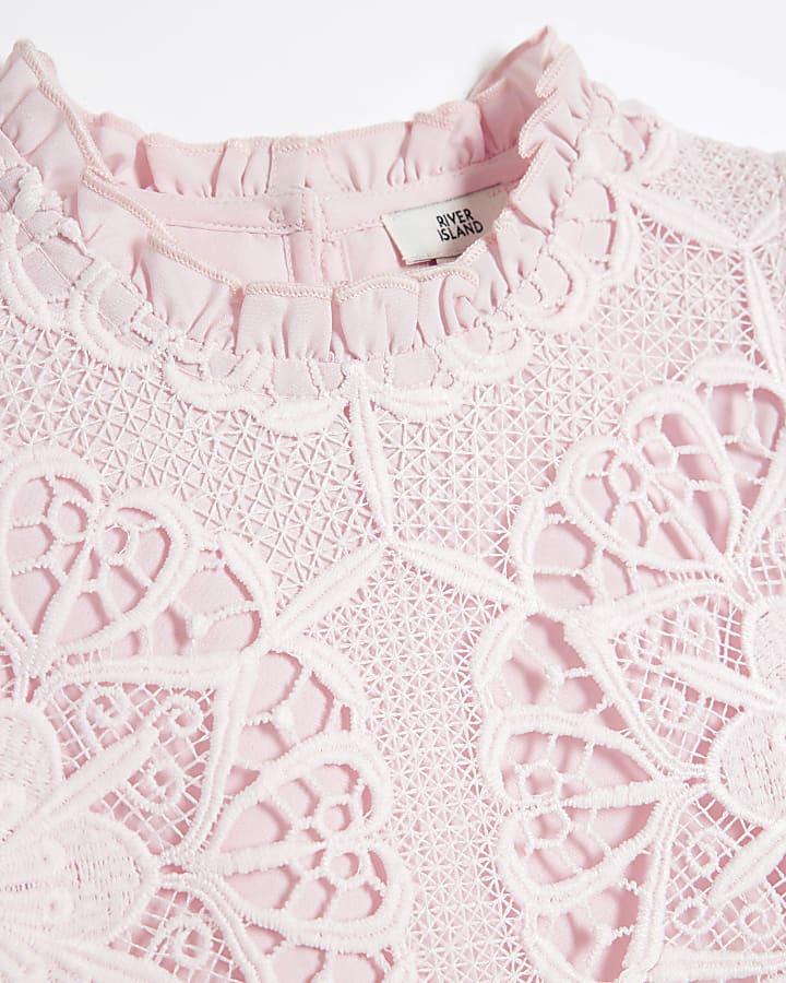 Girls Pink Lace Top And Shorts Set