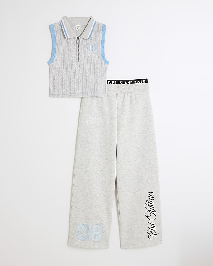 Girls Grey Graffiti Sleeveless Polo Shirt Set