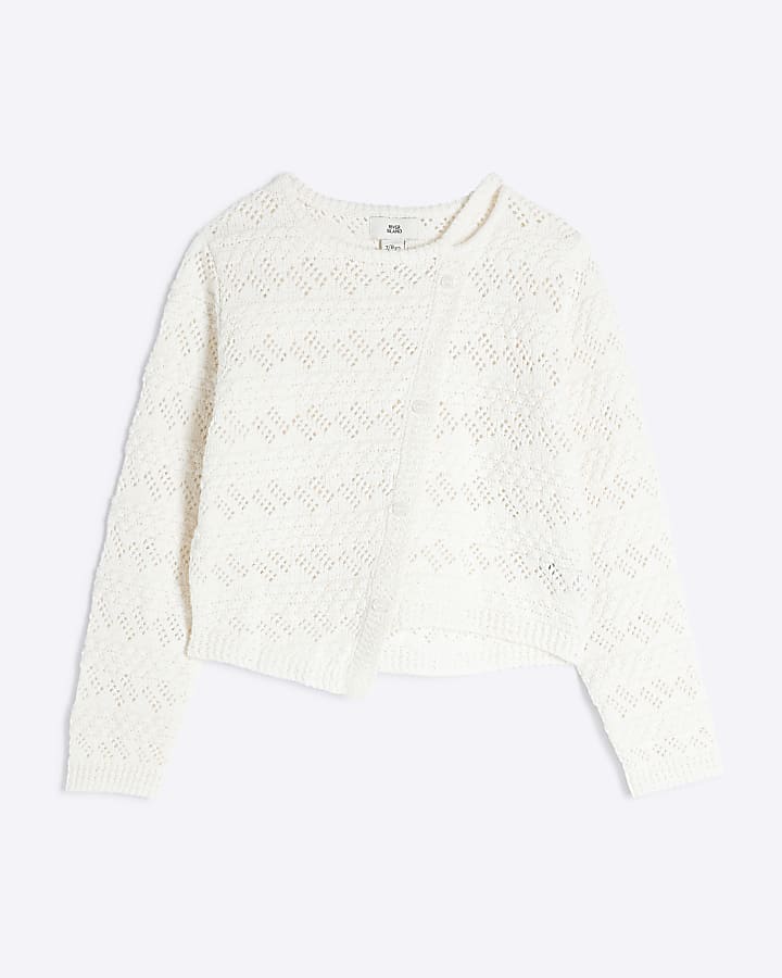 Girls Cream Asymmetric Textured Jumper