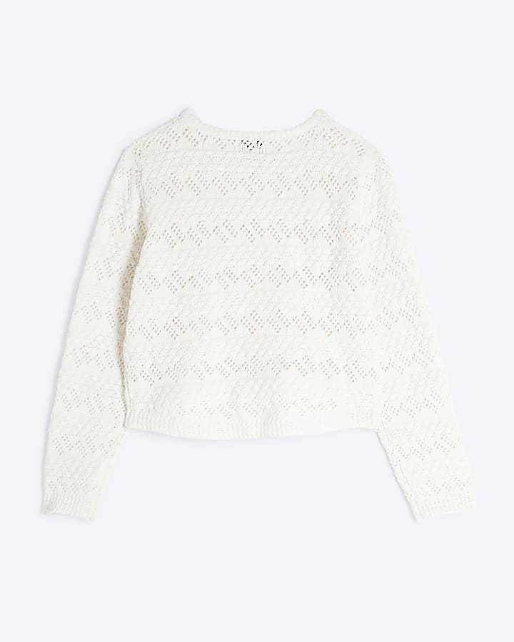 Girls Cream Asymmetric Textured Jumper