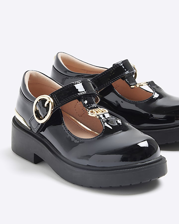 Girls black patent t-bar mary jane shoes