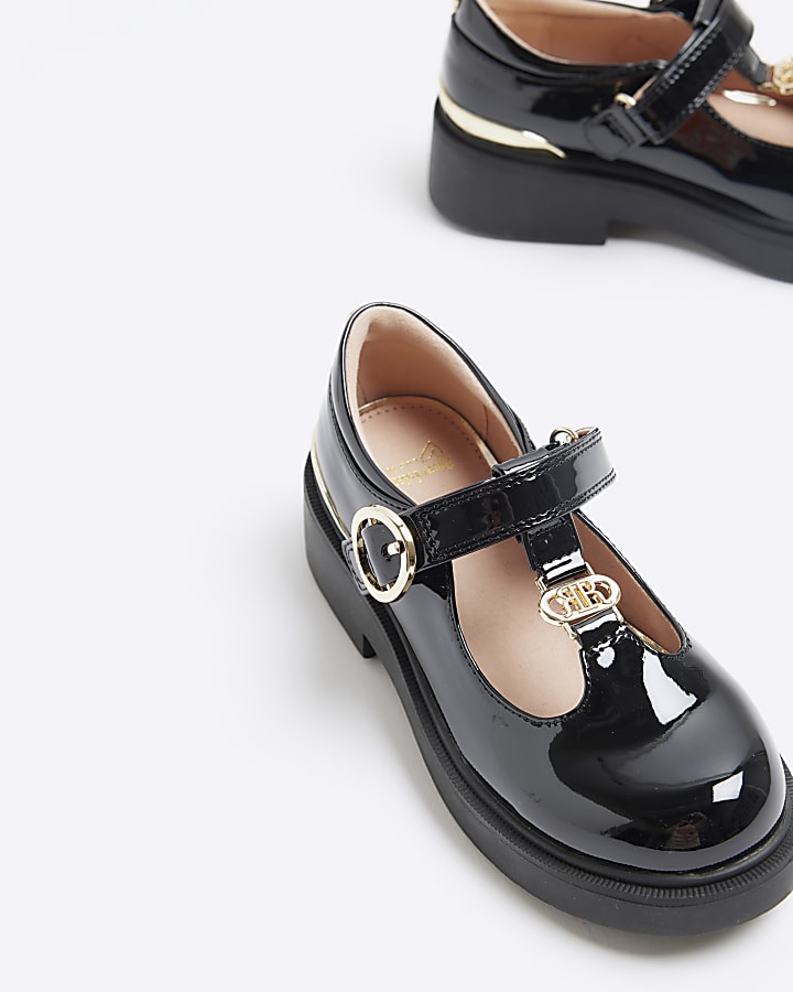 Girls black patent t-bar mary jane shoes