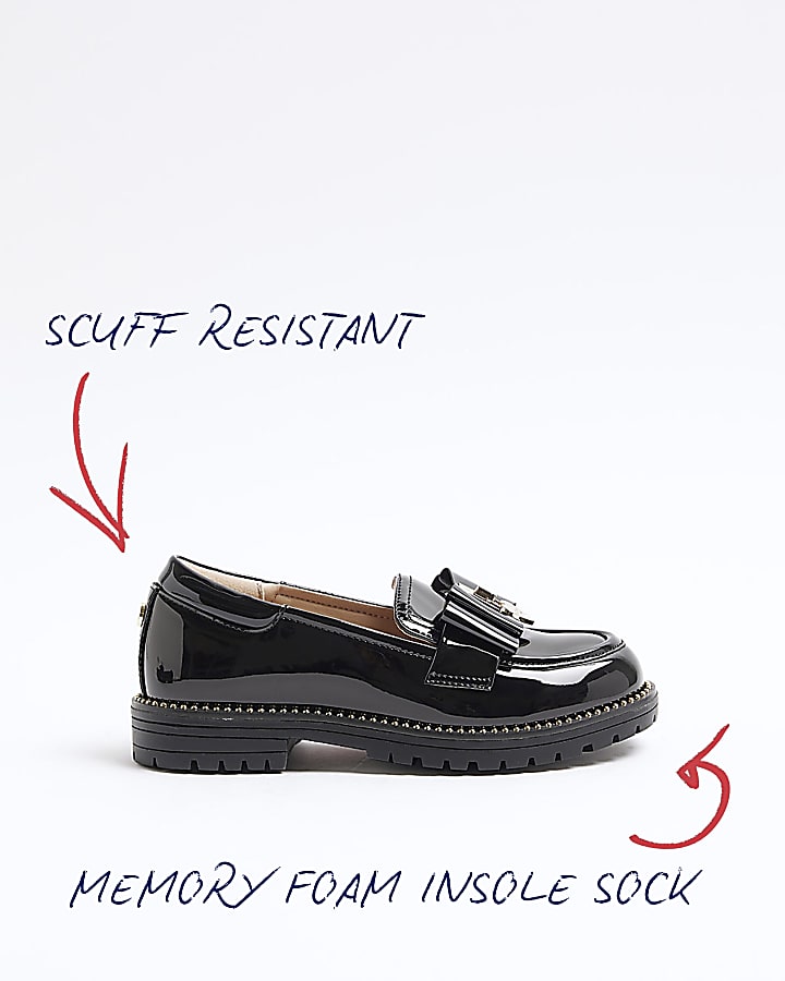 Girls black patent bow loafers