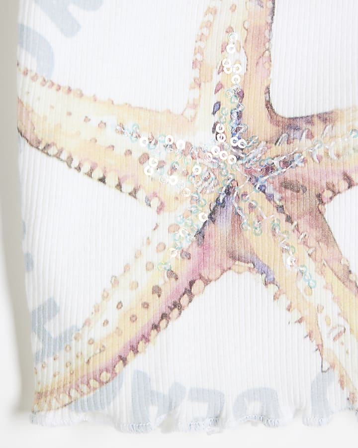 Girls Cream Ribbed Starfish Tank Top