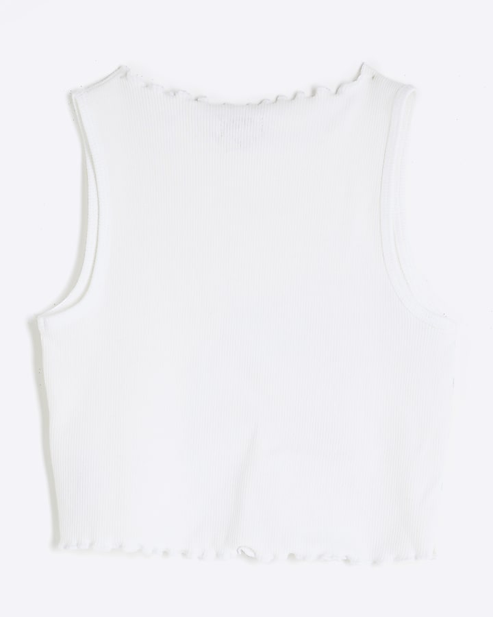 Girls Cream Ribbed Starfish Tank Top