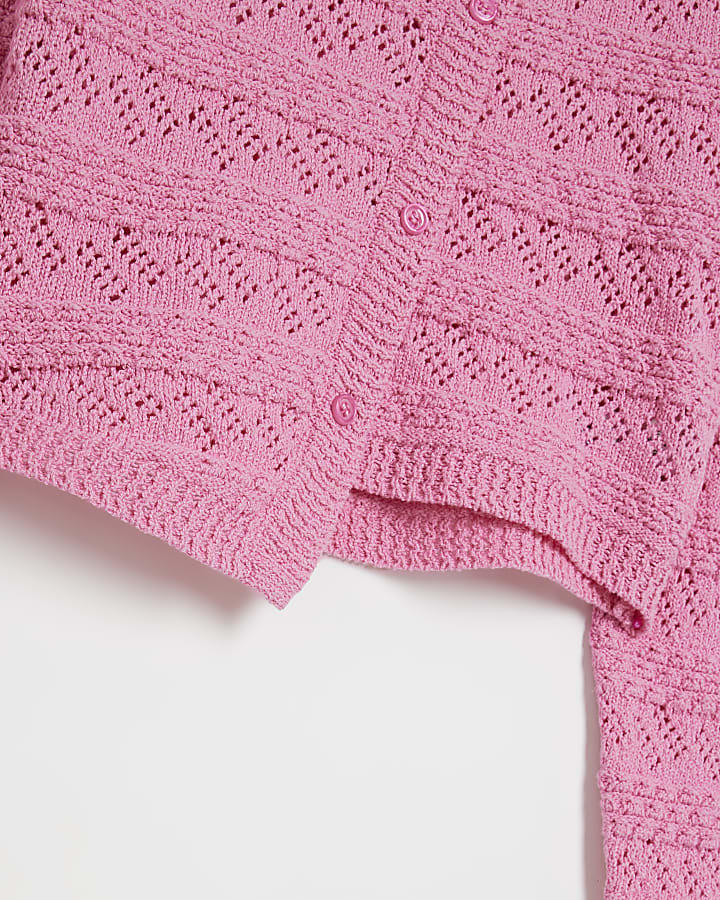 Girls Pink Asymmetric Textured Jumper