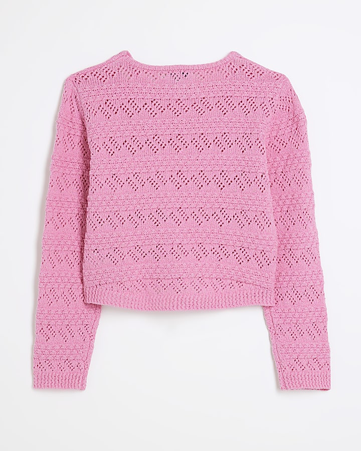 Girls Pink Asymmetric Textured Jumper