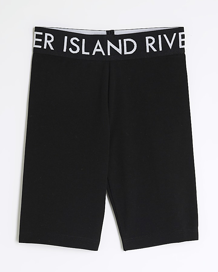 Girls Black RI Waistband Cycling Shorts