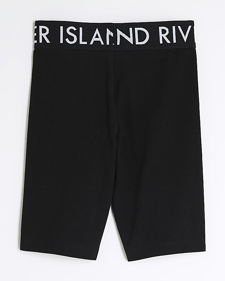 Girls Black RI Waistband Cycling Shorts