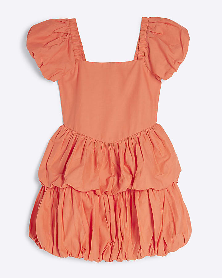 Girls Coral Bubble Hem Dress