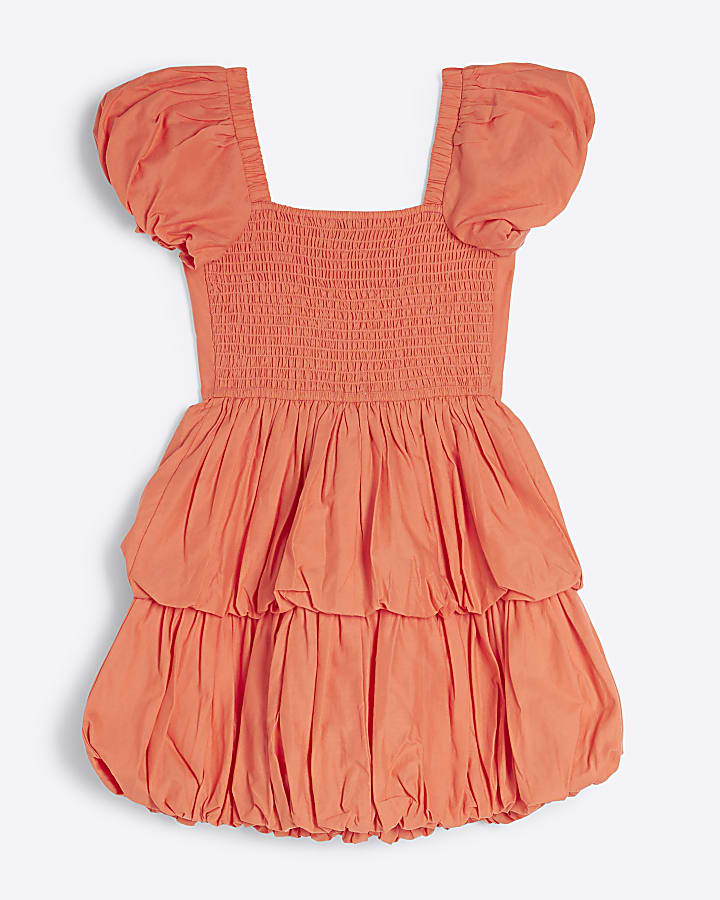 Girls Coral Bubble Hem Dress