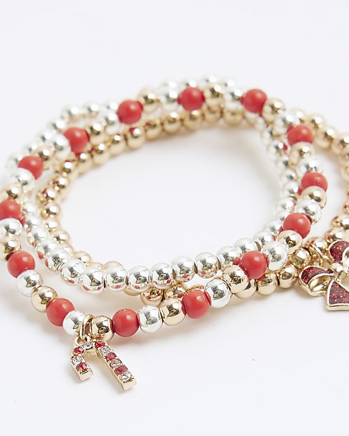 3 Pack Red Christmas Beaded Bracelets