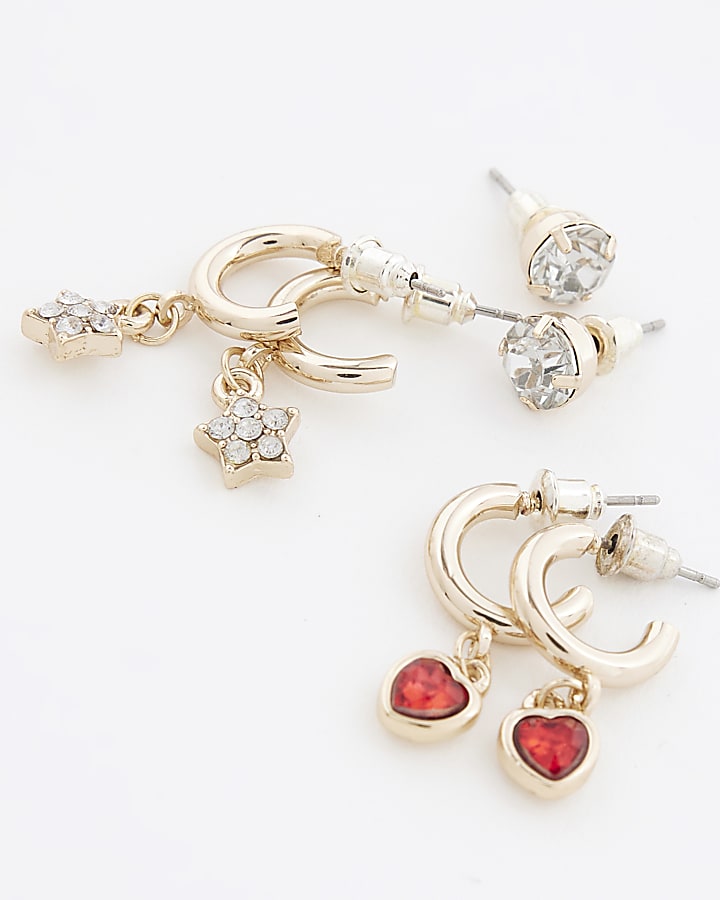 Girls Red Christmas Stud Hoop Earrings Pack