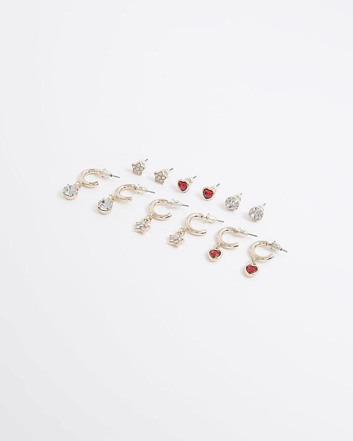 Girls Red Christmas Stud Hoop Earrings Pack