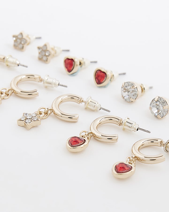 Girls Red Christmas Stud Hoop Earrings Pack