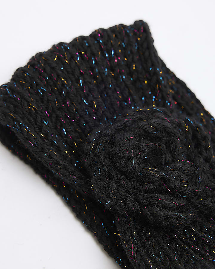 Black Knitted Sparkle Flower Headband