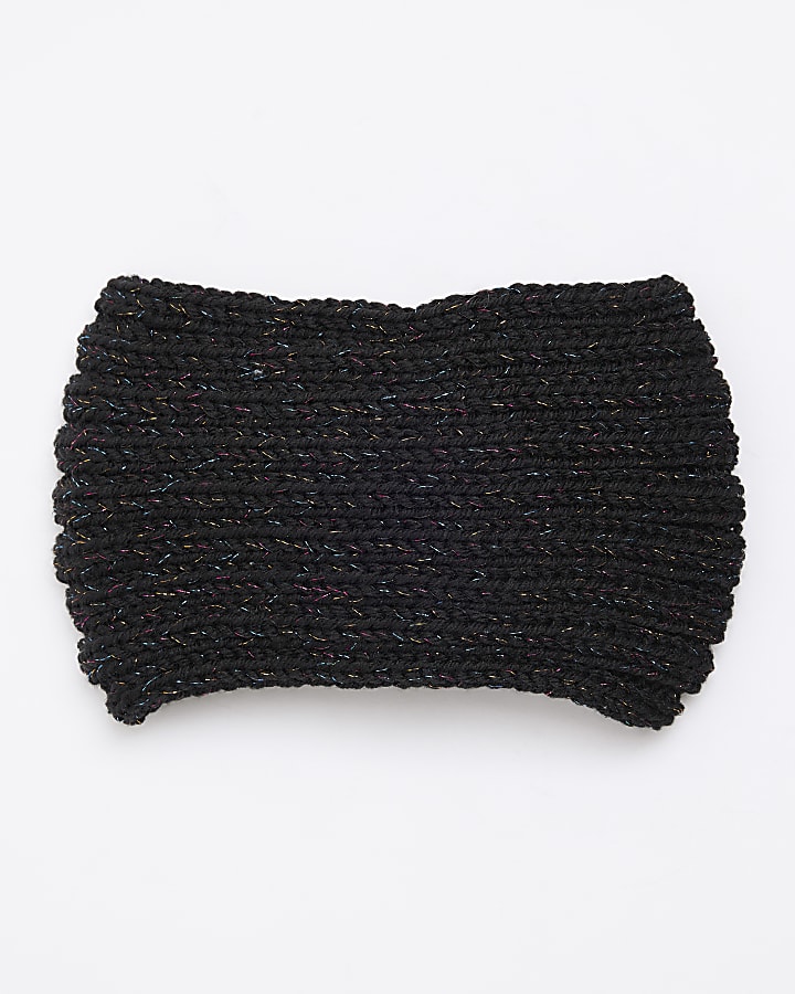 Black Knitted Sparkle Flower Headband