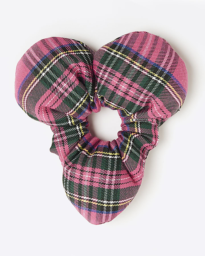 Pink Check Heart Scrunchie