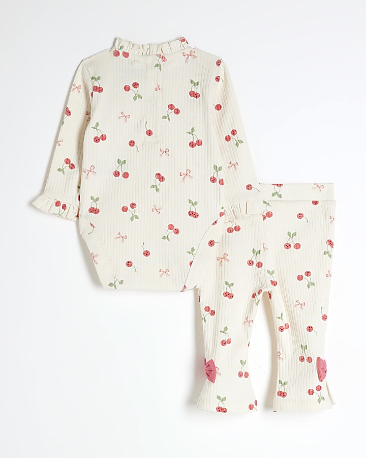 Baby Girls White Cherry Flared Trousers Set