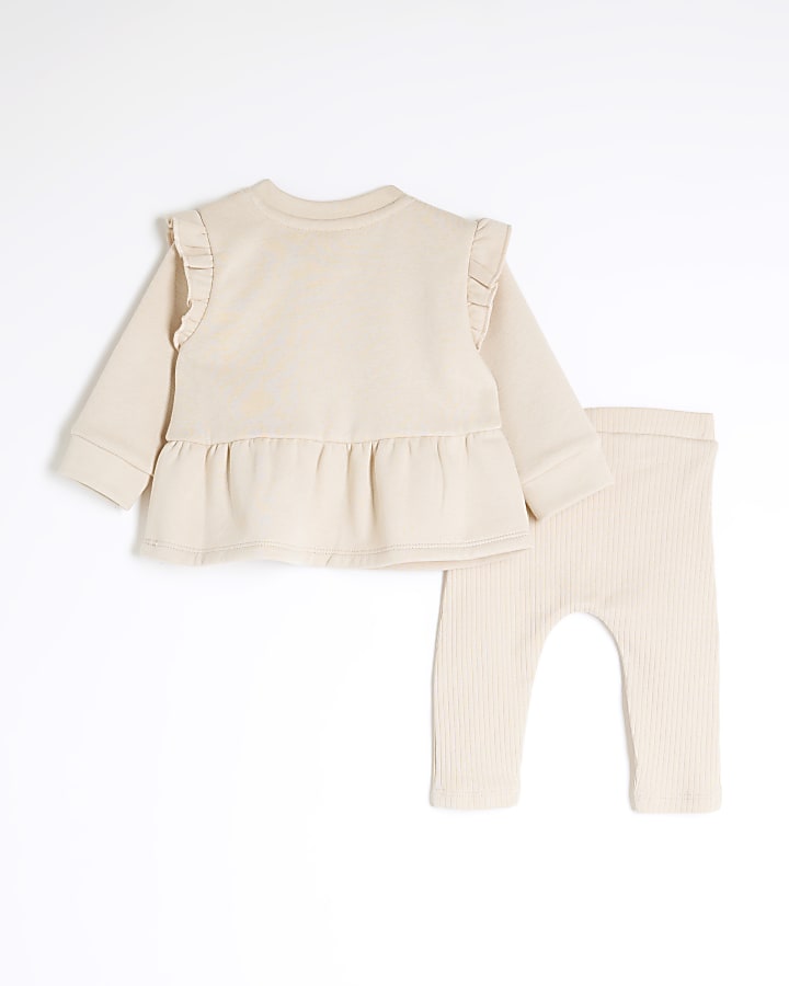 Baby Girls Beige Peplum Sweatshirt Set