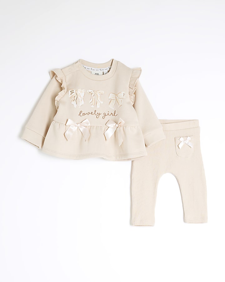 Baby Girls Beige Peplum Sweatshirt Set