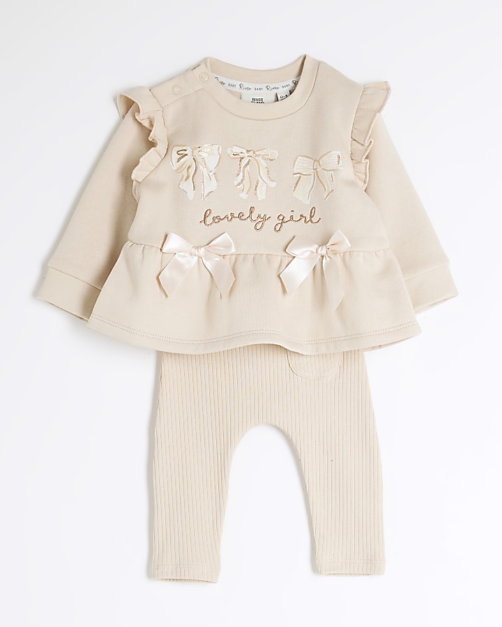 Baby Girls Beige Peplum Sweatshirt Set