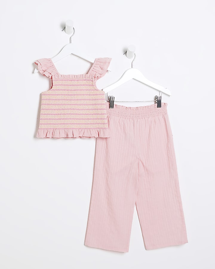 Mini Girls Pink Shirred Sleeveless Top Set