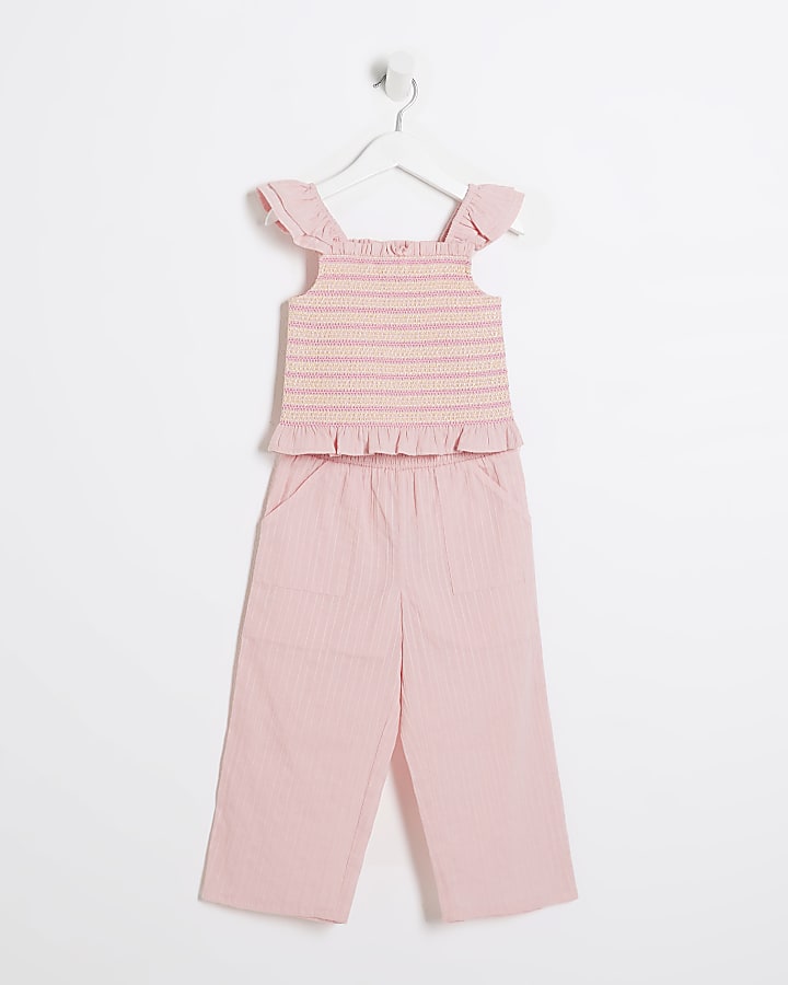 Mini Girls Pink Shirred Sleeveless Top Set