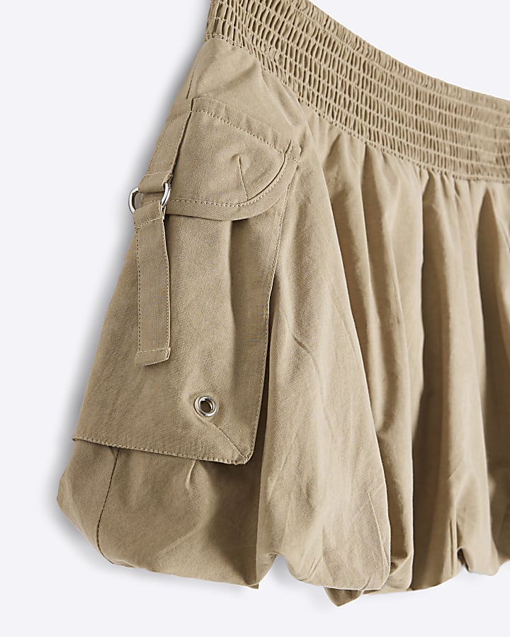Girls Beige Bubble Hem Cargo Skirt