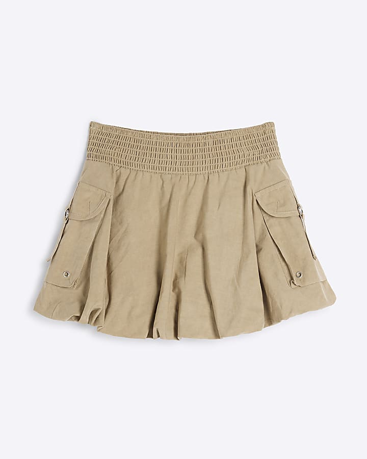 Girls Beige Bubble Hem Cargo Skirt