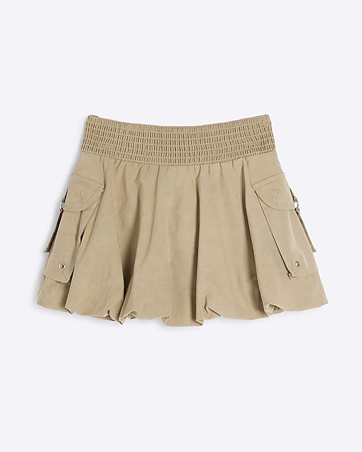 Girls Beige Bubble Hem Cargo Skirt