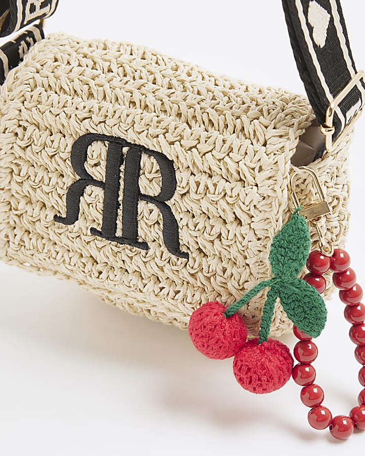 Girls Beige RI Raffia Cross Body Bag